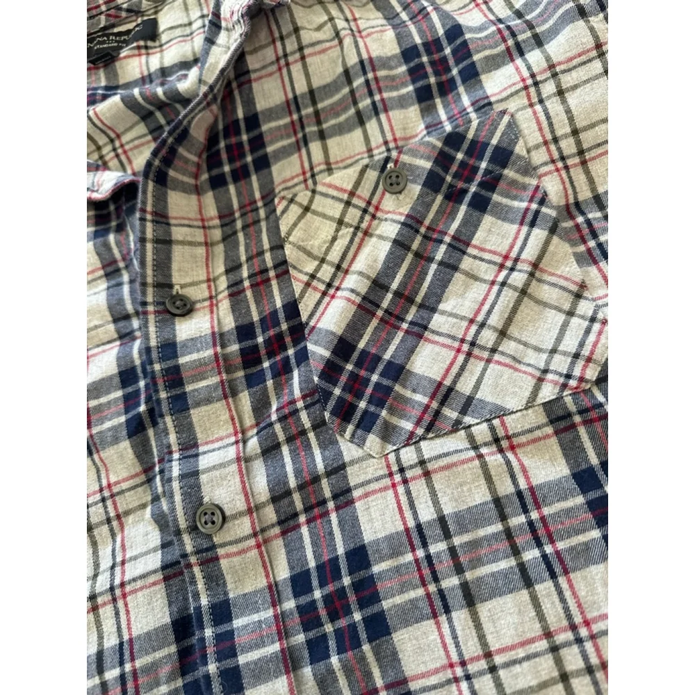 Banana Republic Mens Plaid Button Down Shirt White Navy XL